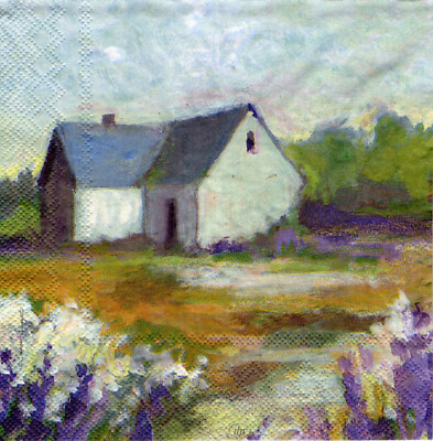 3 Servietten ~ Sommer, Blumenwiese, Haus am Rande, Art von Susan Winget ~ 33x33