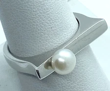 SILPADA Sterling Silver / 925 & Button Pearl Modernist Asymmetrical Ring Size 9
