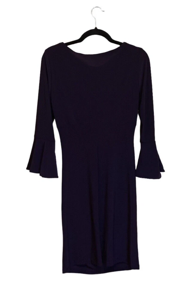 Anne Klein Purple Knee Length Ruched Wrap Long Sleeve Women's Dress Size 8 - Image 2 of 4