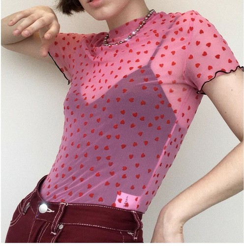 Mujeres Mangas Cortas Malla Ver a través Alta Meck Sexy Camiseta Prendas para la calle Corte Recortado - Imagen 2 de 6
