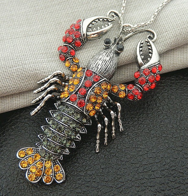 Betsey Johnson MultiColor Crystal Lobster Crawfish Pendant Long