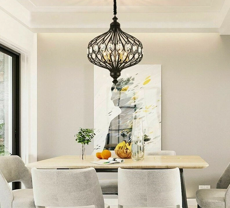 Vintage Crystal Pendant Lights Golden Black Hanging LED E14 Lamp Modern Lighting - Изображение 3 из 4