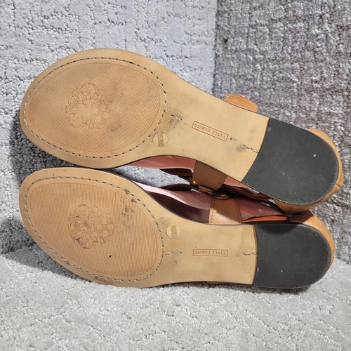 Vince Camuto Averie Women's Size 9.5M US Brown Leather Gold Thong Strap Sandals - 第 7/12 張圖片