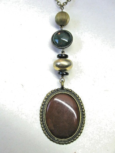 VINTAGE NECKLACE WITH A LONG PENTANT DROP - BOHEMIAN STYLE - Picture 4 of 5