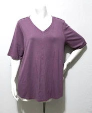 D&CO Essentials M Knit Top Tunic Lavender Purple V-Neck Short Sl Pullover UNWORN