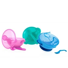 Nuby Easy Go Suction Bowl & Spoon with Lid - Durable - BPA Free -Multiple Colors