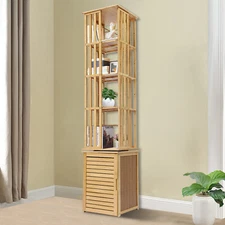 6 Tier Plants Rotating Bookshelf Cylindrical Storage Display Wooden Book Rack