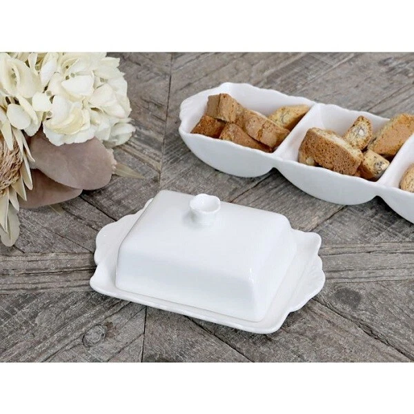 Elegant White Porcelain Provence Butter Box by Chic Antique