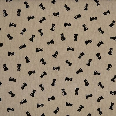 B&B FABRICS, SWAFING Dekostoff, Balingen, bedruckte Leinenoptik, Katzen, Schwarz / Beige 140cm