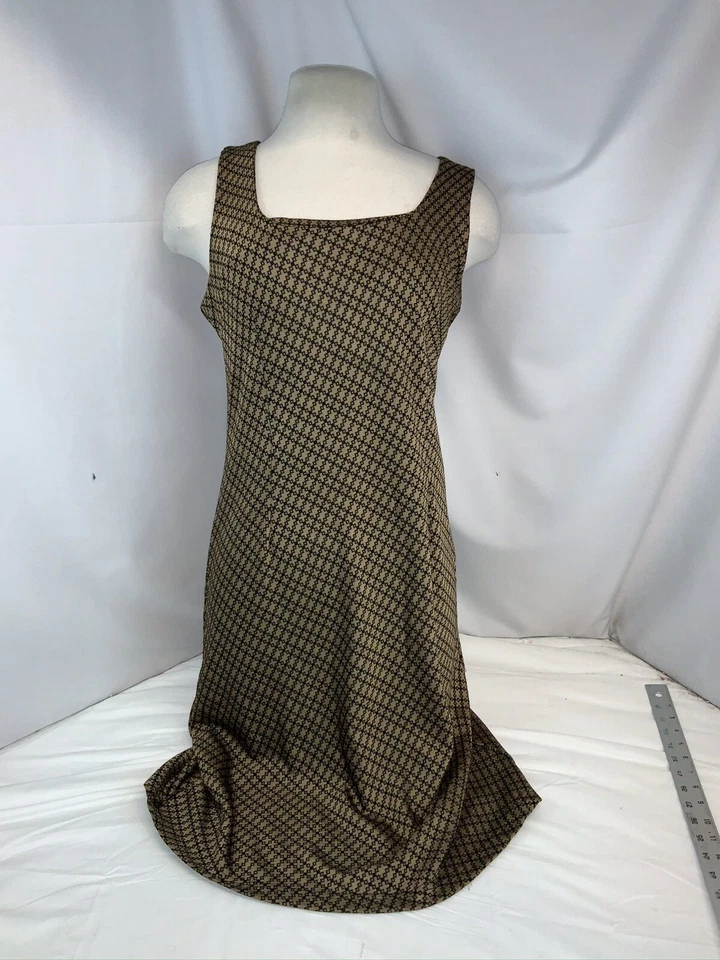"Vestido Vertigo Paris sin mangas XS marrón negro poli 36"" largo como nuevo YGI J0-370" Foto 2 de 4