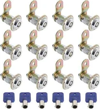 12 Pack Cam Locks Keyed Alike with 6 Keys 1-1/8 Inch (30Mm) Tubular Cam Lock 90