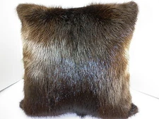 Real North American Beaver Fur Pillow Long Hair 20x20 New Manufactured in US