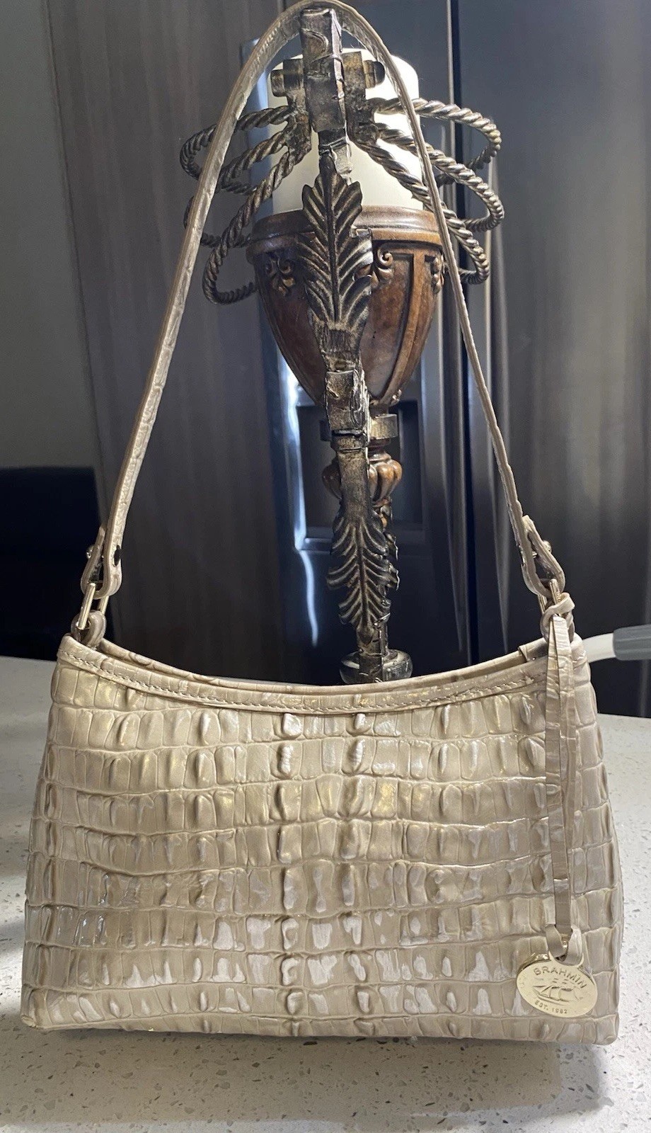 Beautiful Brahmin Lorelei Croc Embossed Leather Shoulder Bag Golden Glow