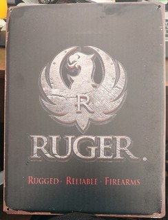 Vintage Ruger Metal Wall Sign "Rugged Reliable Firearm" 12" x 16" RARE