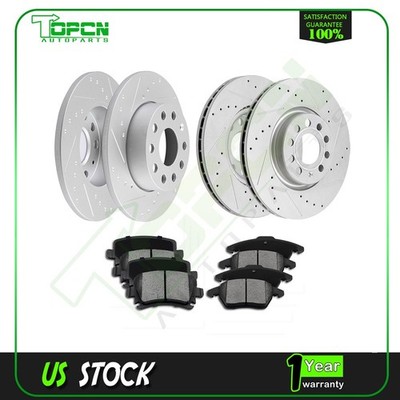 Front & Rear Brake Rotors Discs Ceramic Pads For 2009-2010 Volkswagen Jett Slot