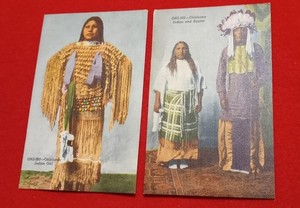 Vintage 1950s Postcards Oklahoma Indian Girl & Indian & Squaw Native American