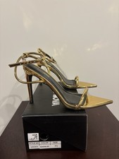 NIB FASHION NOVA TAKE ME PLACES GOLD STRAPY HIGH HEEL SHOES SZ 7.5
