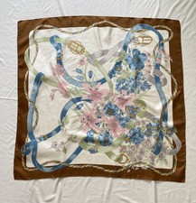 Beautiful Brown Silk Women  s Scarf Floral Pattern 34"/35" VGC