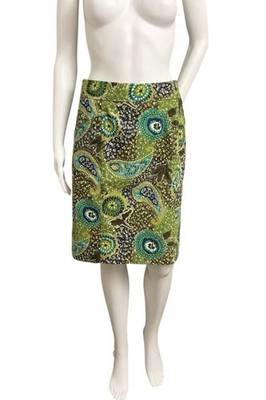 Etcetera Skirt 4 Green Paisley Print Straight Pencil Cotton Back Zip