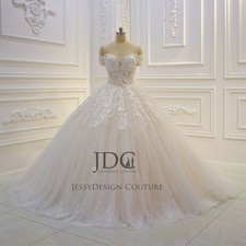 Luxurious lace wedding dress wedding dress 32-60 beads with train glitter