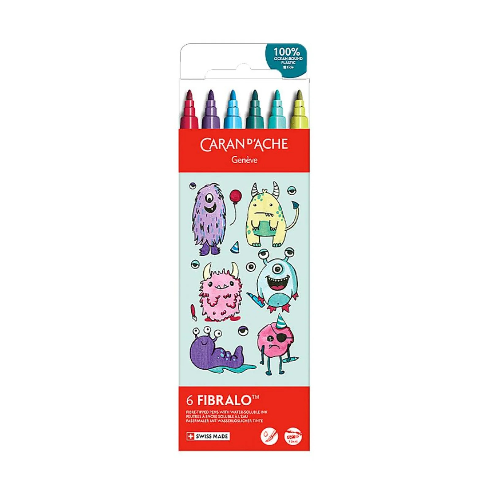 Caran d'Ache Kawaii Monsters Fibralo Felt Pens 6 Pack Water Soluble Colouring