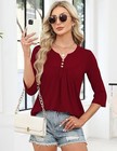 Womens Henley V Neck Blouse Loose Fit Tunics Dressy Casual Summer Top 2026 Trend