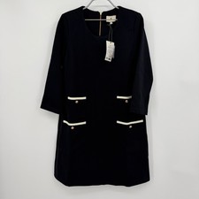 Tuckernuck Women's Black Francoise Mod Mini Dress sz M Pockets 3/4 Sleeve Shift
