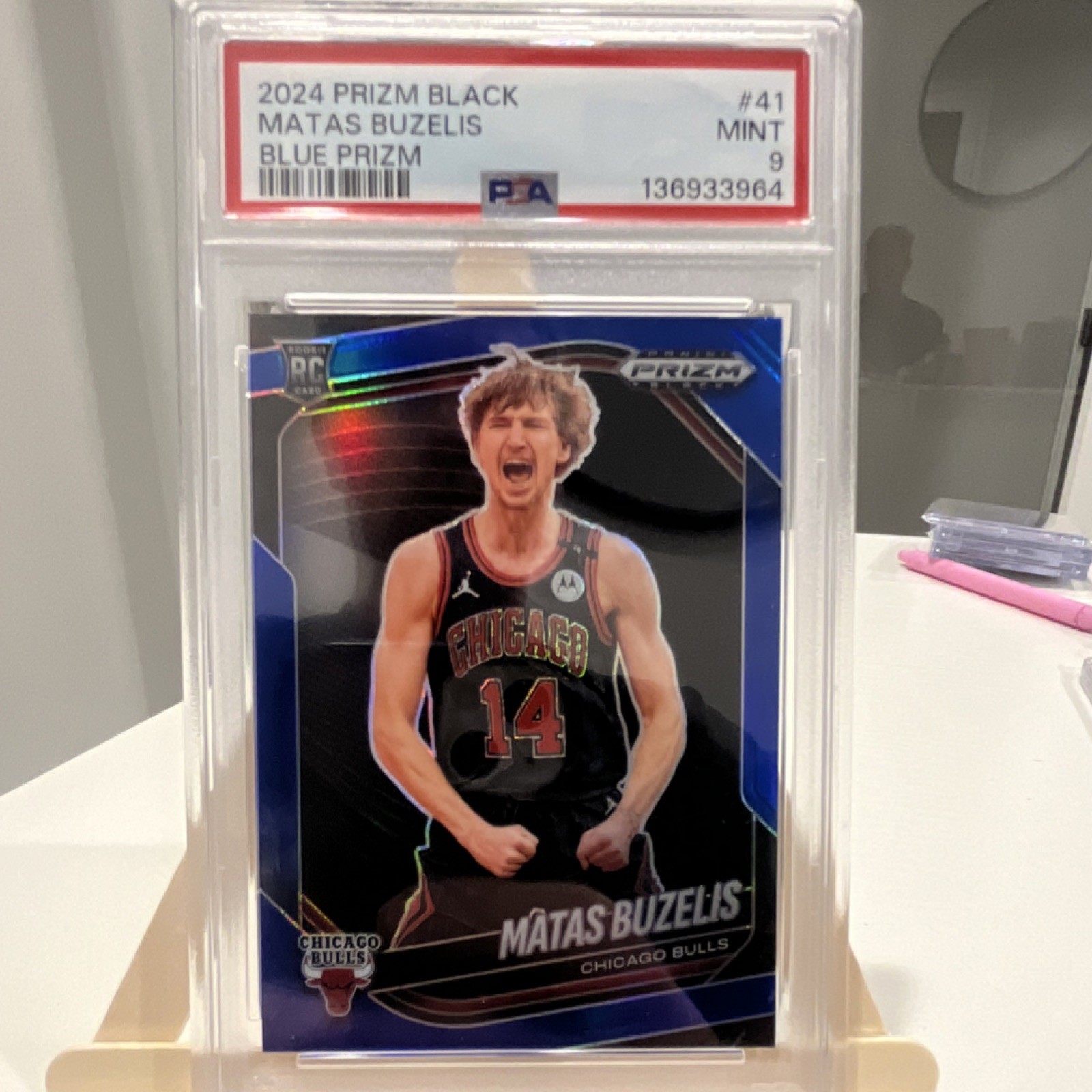 2024-25 Panini Prizm Black Matas Buzelis #41 Blue Prizm /199 Rookie Bulls PSA 9