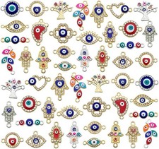 50pcs Evil Eye Beads Charms for Jewelry Making Assorted Evil Eye Connector Rh...