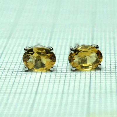 Natural Citrine Oval Cut Stone 925 Sterling Silver Women Handmade Stud Earrings