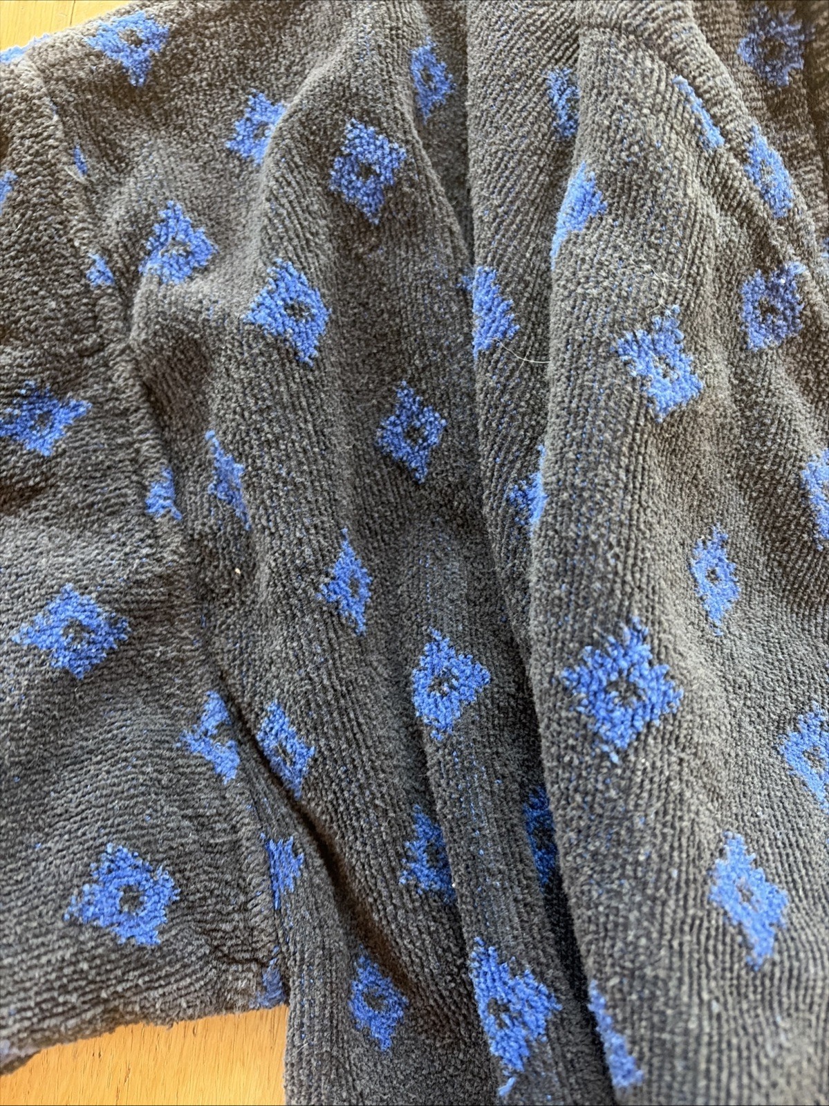 Vintage Christian Dior Monsieur Robe Kimono Geometric Pattern Retro Black Blue thumbnail 3