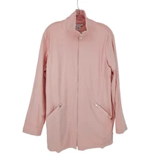 Joan Vass Full Zip Mock Neck Jacket Sz L Pink Cotton Lycra Knit Casual NEW
