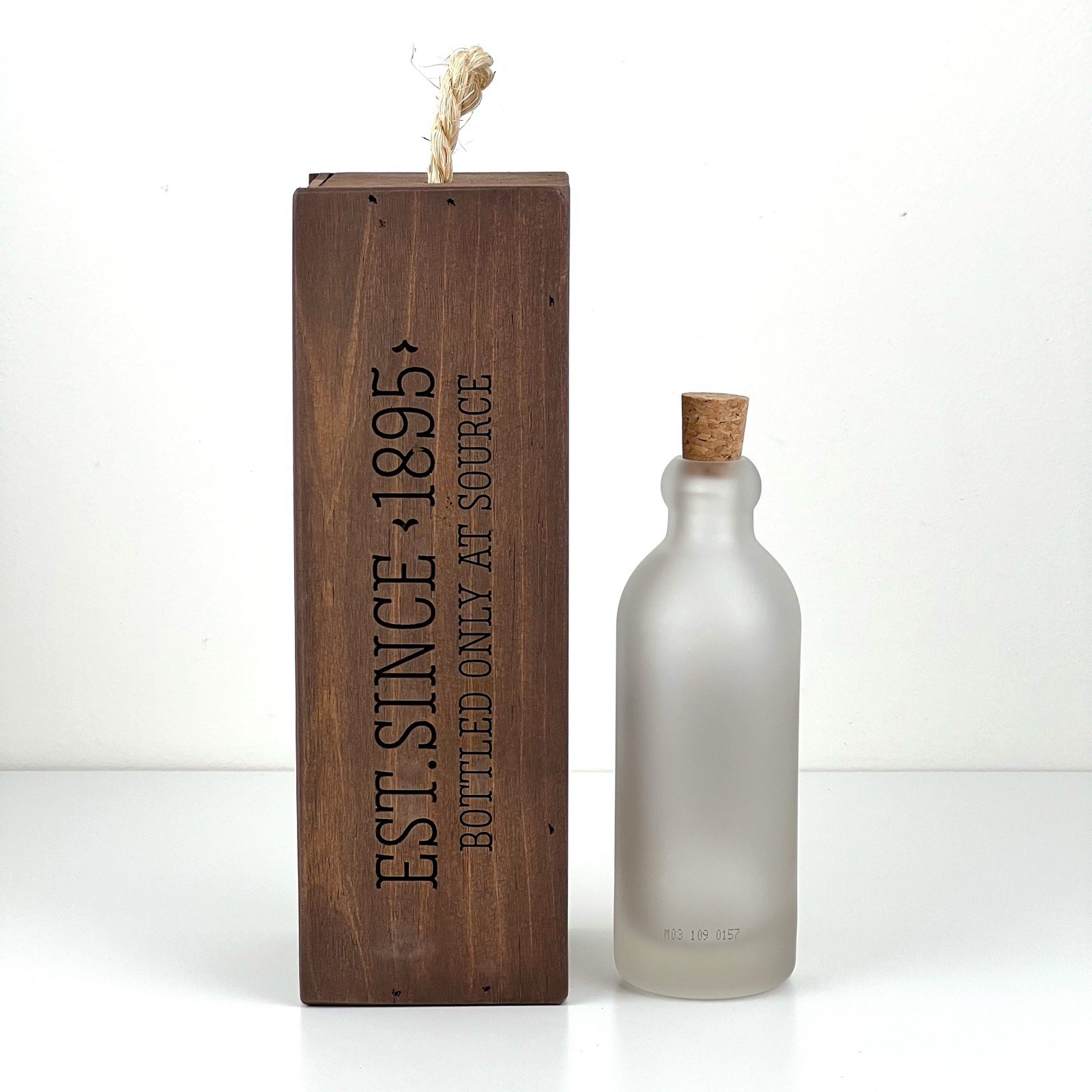 Collectible Topo Chico 125th Anniversary Glass Bottle Engraved Wood Box