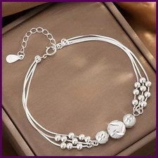 Women  s 925 Sterling Silver Lucky Beads Multilayer Adjustable Bracelet