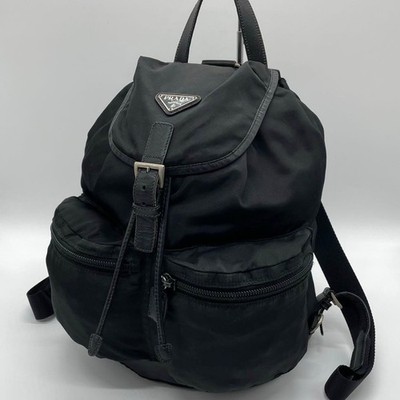 PRADA Triangle Logo Nylon Tote Black Used From Japan