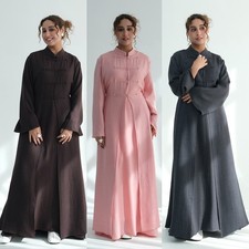 Ramadan Muslim Women Open Kaftan Long Inner Dress Kimono Plain Kaftan 2Pcs Sets