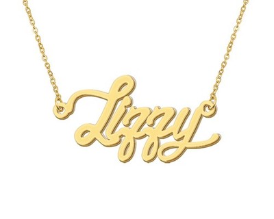 18k Gold Plated Lizzy Name Necklace Womens Initial Nameplate Necklaces Stainless