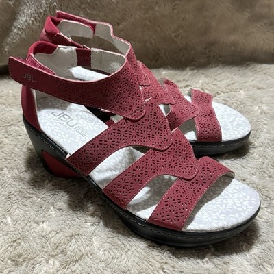 JBU by Jambu Bianca Red Vegan Wedge Sandals Comfort Gladiator Womens Size 7.5M
