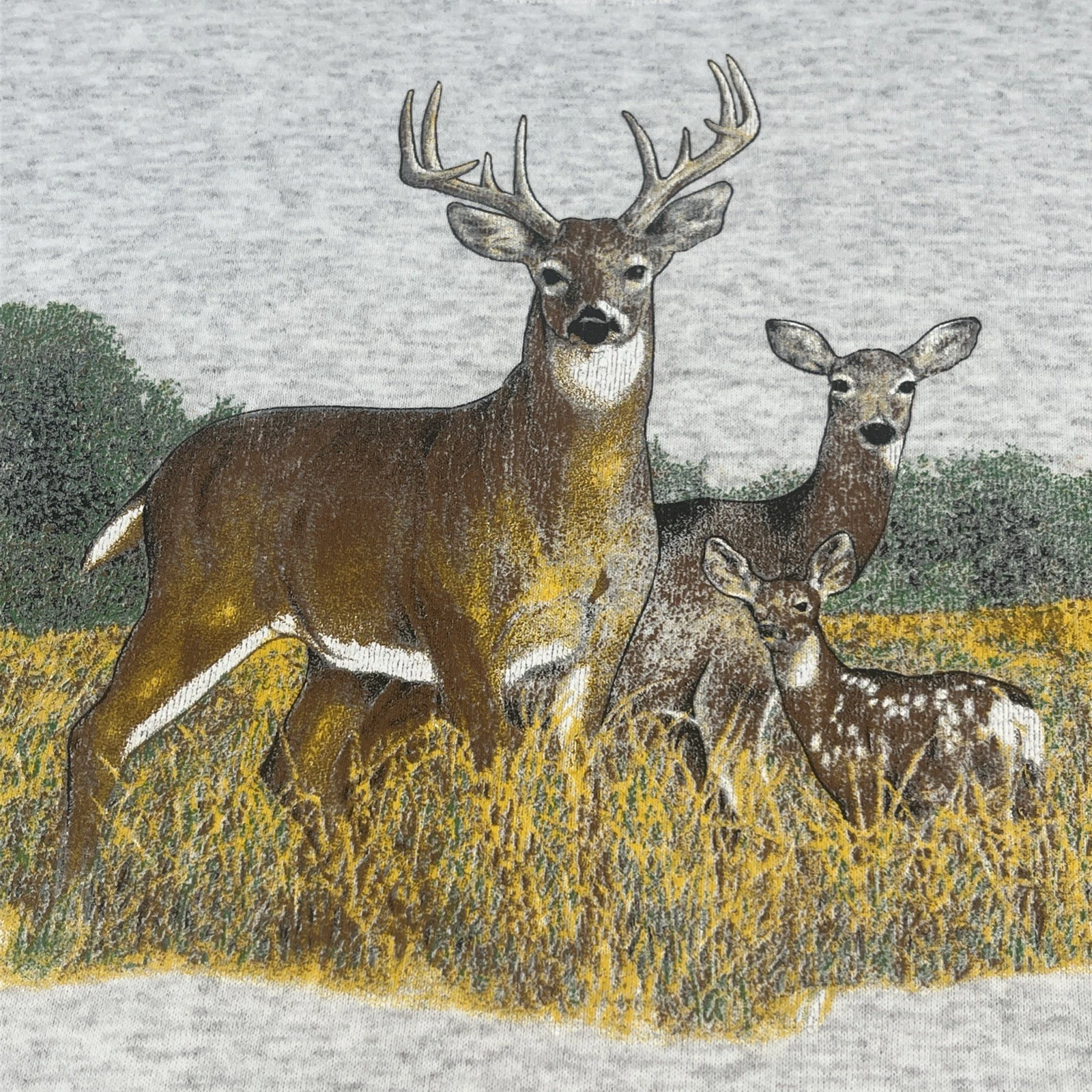 Vintage Buck Deer Family Sweatshirt Size X-Large Active Wear Made in USA Gray