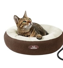Clawsable Thermo Heated Cat Nesting Bed Electric Heating, Washable Brown