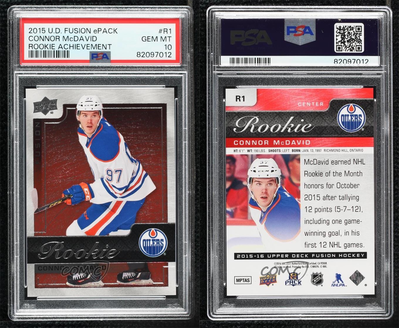 2015 Upper Deck Fusion Rookie Achievements Connor McDavid PSA 10 GEM MT RC 0gc7 view 3