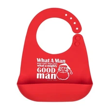 Bella Tunno Tots Silicone Feeding Bib w/ Pocket Xmas Holiday Red Mighty Good Man