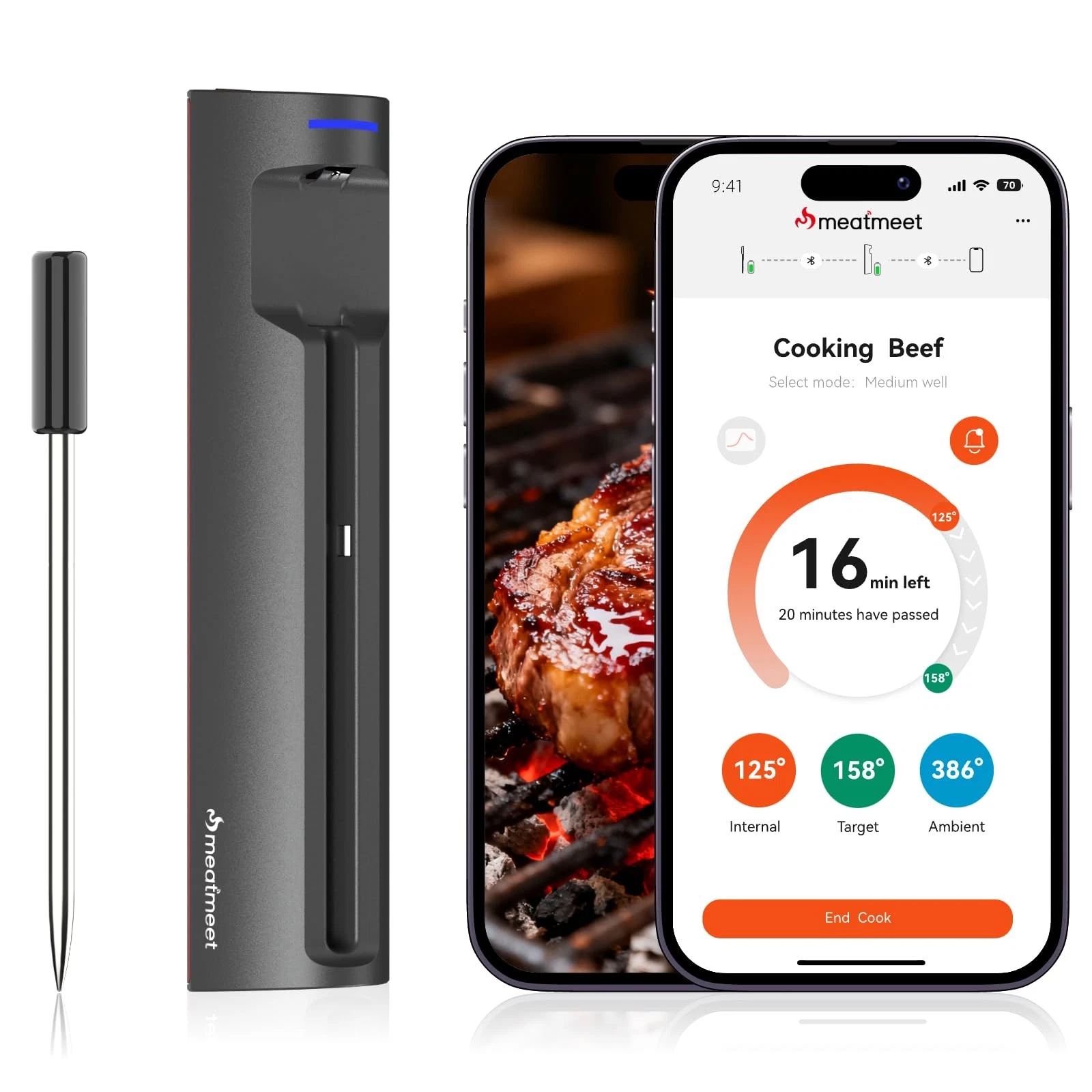 WiFi Wireless Bluetooth Meat Thermometer Digital, AI Powered Cooking Thermome...