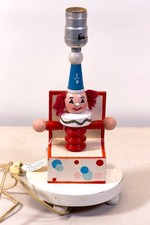 Vintage Wooden Jack in the Box Clown Nursery Lamp Nursery Plastics 1950s Working