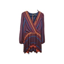 NWT Express Long Sleeve Striped V-Neck Fit N Flare Dress Neo Nostalgia Small