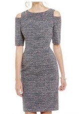 Eliza J Dress Size 10 New W/Tags Cut Out Shoulders Black & Silver Sparkle Knit