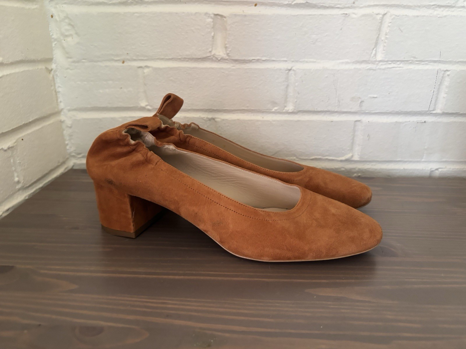 Everlane Womens Day Shoes Heels Pumps Brown Round Toe Suede Block Italy 9