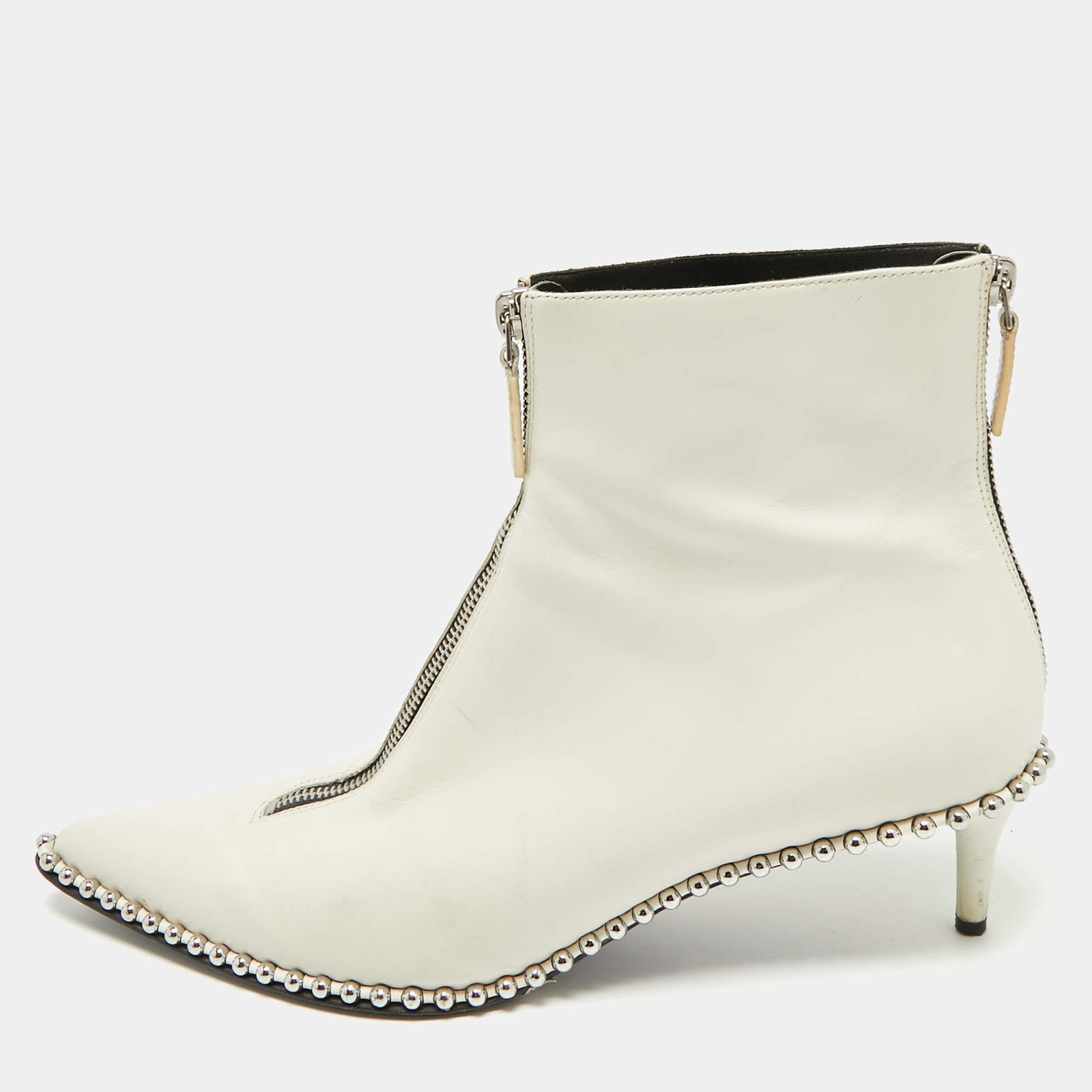 Alexander Wang White Leather Eri Studded Ankle Length Boots Size 41