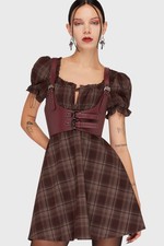 Killstar Morning Meadow Mini Dress Womens Square Neck Puff Sleeve Goth