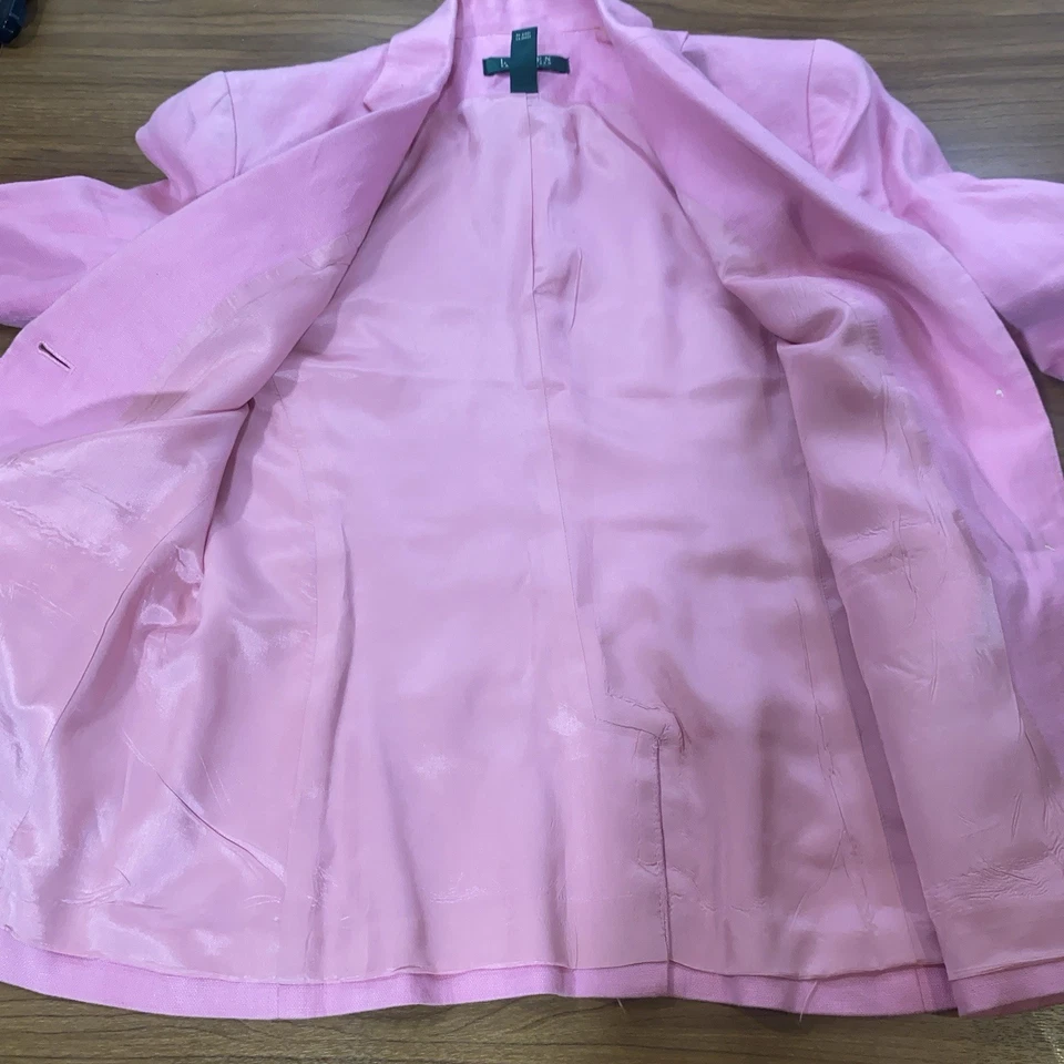 Lauren Ralph Lauren Petite 亚麻西装外套 6P 粉红色定制夹克春季 — 第 4/4 张图片
